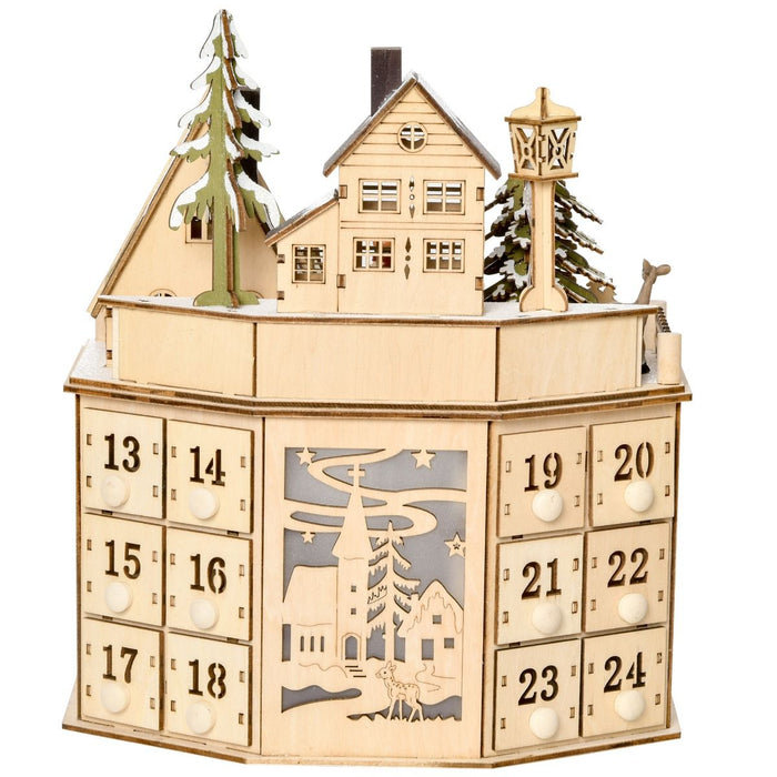 Wooden Christmas Advent Calendar with LED Lights for Kids and Adults - Monsta Online