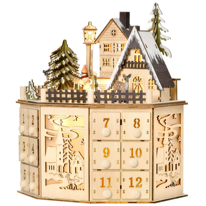 Wooden Christmas Advent Calendar with LED Lights for Kids and Adults - Monsta Online