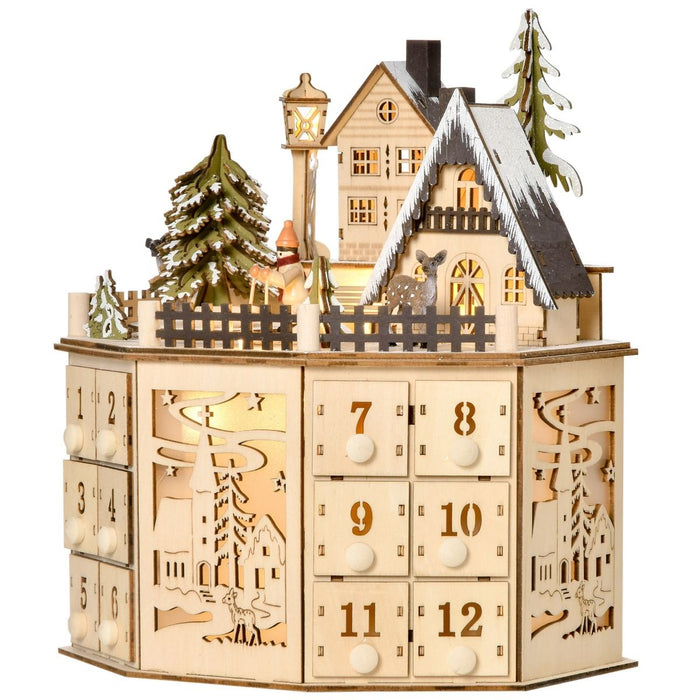 Wooden Christmas Advent Calendar with LED Lights for Kids and Adults - Monsta Online