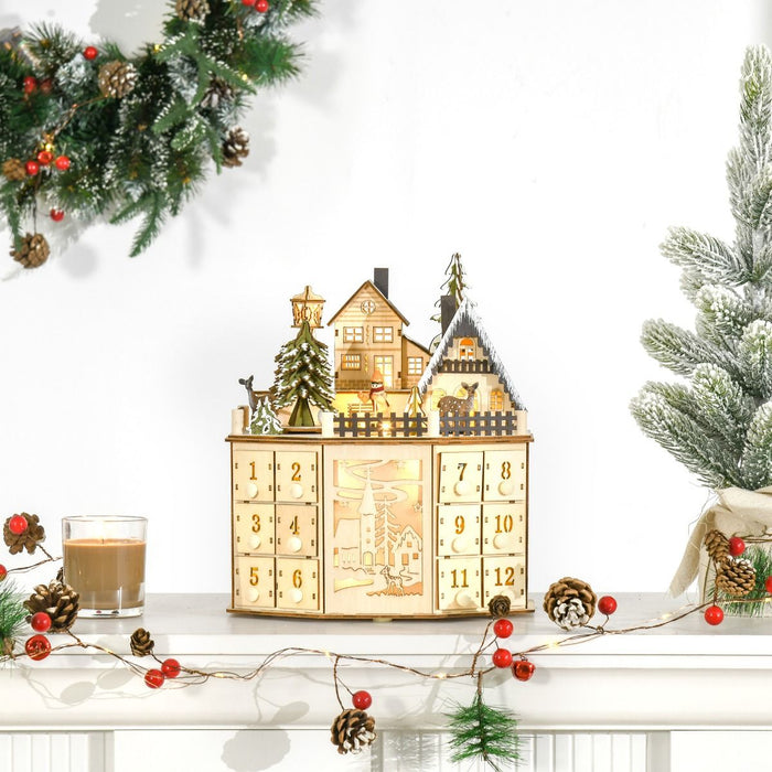 Wooden Christmas Advent Calendar with LED Lights for Kids and Adults - Monsta Online