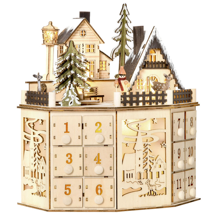 Wooden Christmas Advent Calendar with LED Lights for Kids and Adults - Monsta Online