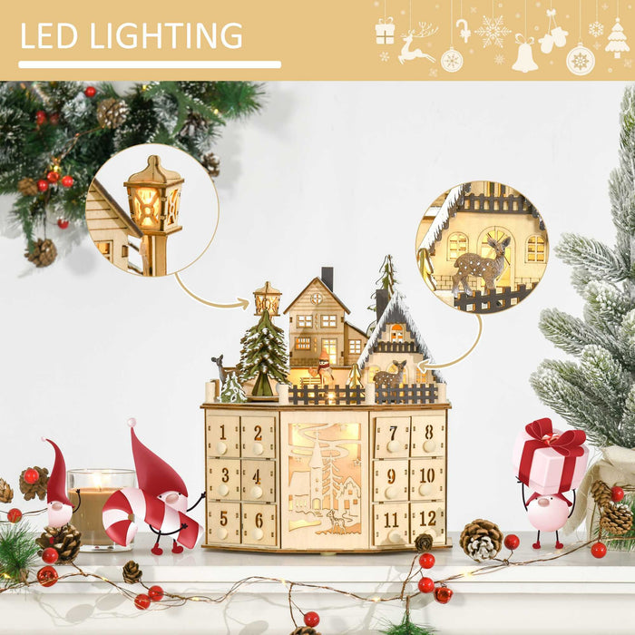 Wooden Christmas Advent Calendar with LED Lights for Kids and Adults - Monsta Online