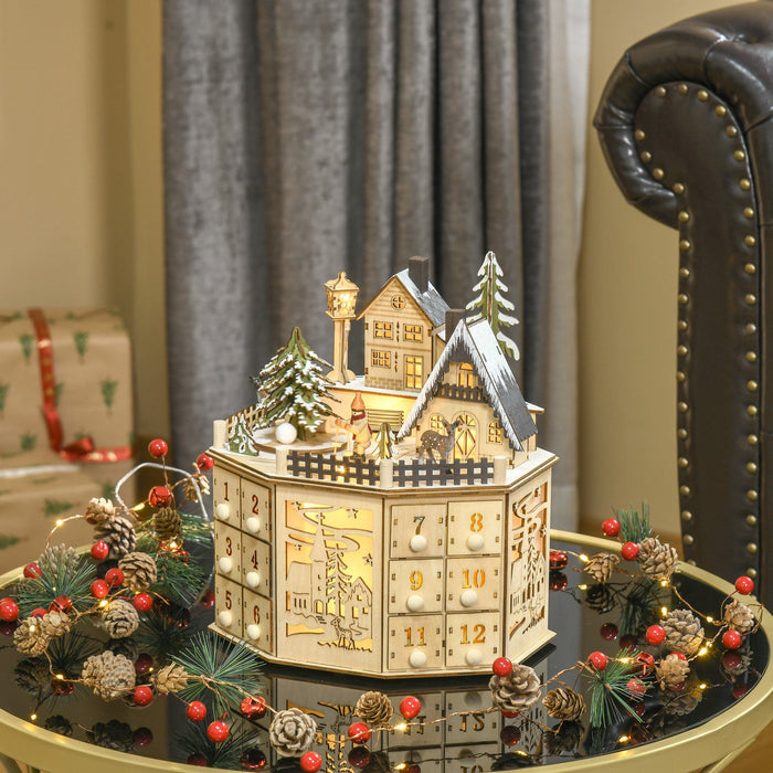 Wooden Christmas Advent Calendar with LED Lights for Kids and Adults - Monsta Online