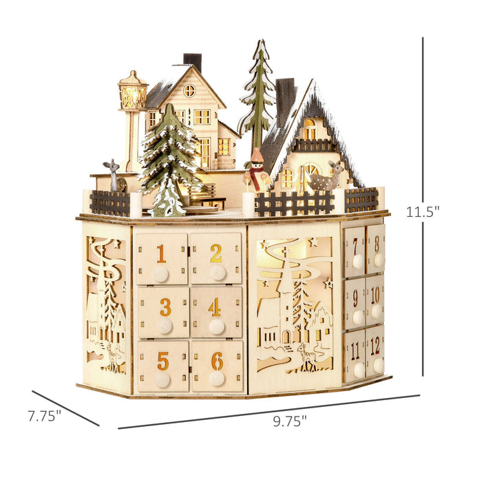 Wooden Christmas Advent Calendar with LED Lights for Kids and Adults - Monsta Online
