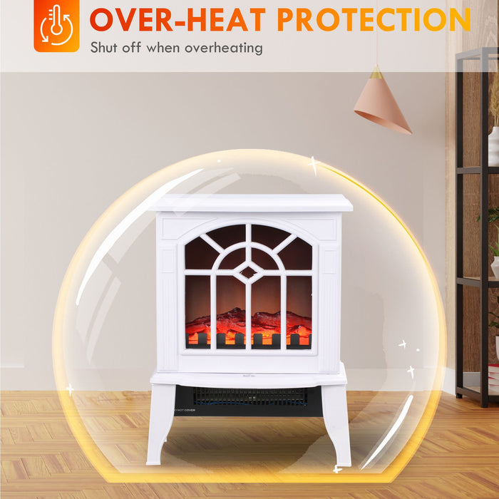 1500W Electric Fireplace Stove with Log Flame Effect White - Monsta Online