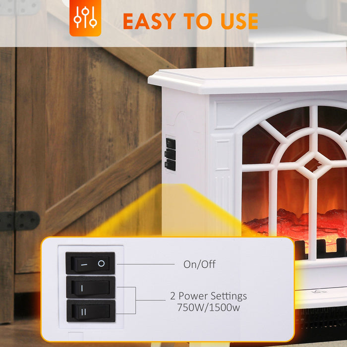 1500W Electric Fireplace Stove with Log Flame Effect White - Monsta Online