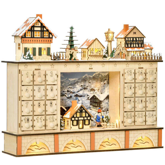 Light Up Wooden Christmas Advent Calendar Village Scene with 24 Fillable Drawers - Monsta Online
