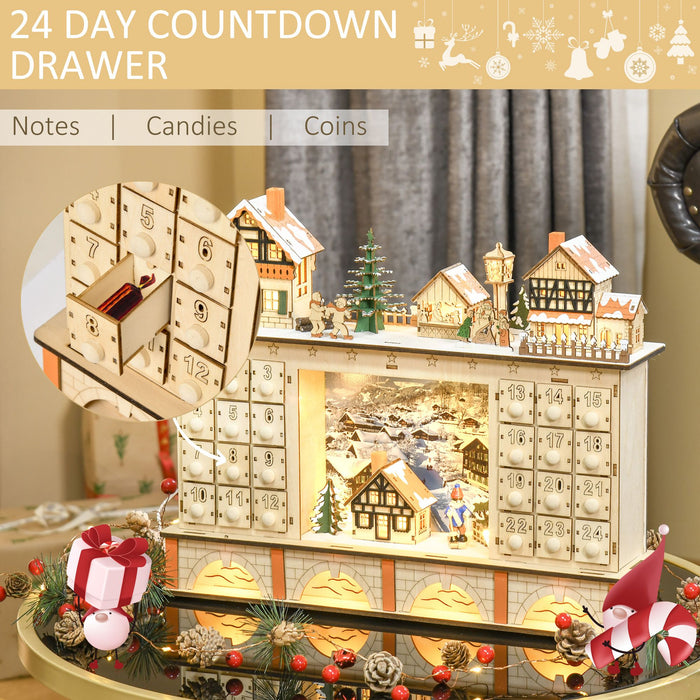 Light Up Wooden Christmas Advent Calendar Village Scene with 24 Fillable Drawers - Monsta Online