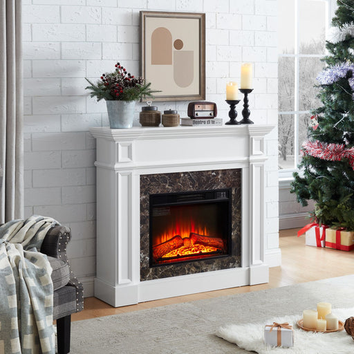 46 Inch White Electric Fireplace with Mantel and Remote Control - Monsta Online