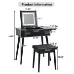 Black Vanity Desk with Flip - Up Lighted Mirror, Charging Station and Cushioned Stool - Monsta Online