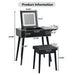 Black Vanity Desk with Flip - Up Lighted Mirror, Charging Station and Cushioned Stool - Monsta Online