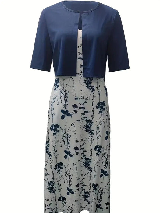 Women's Two - Piece Floral Dress Set – Crop Top & Round Neck Dress for Every Occasion - Monsta Online