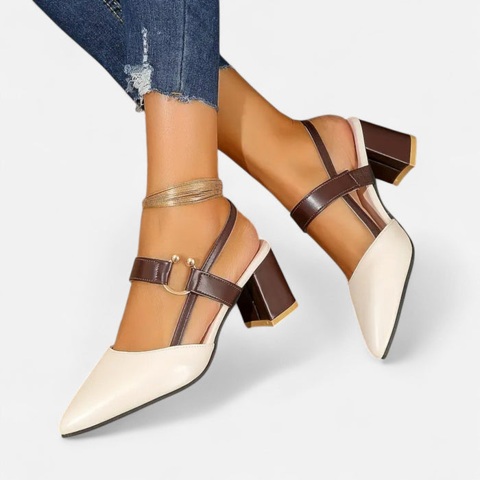 Women's Pointed Toe Sandals – Elegant Medium Thick Heel with Adjustable Strap - Monsta Online