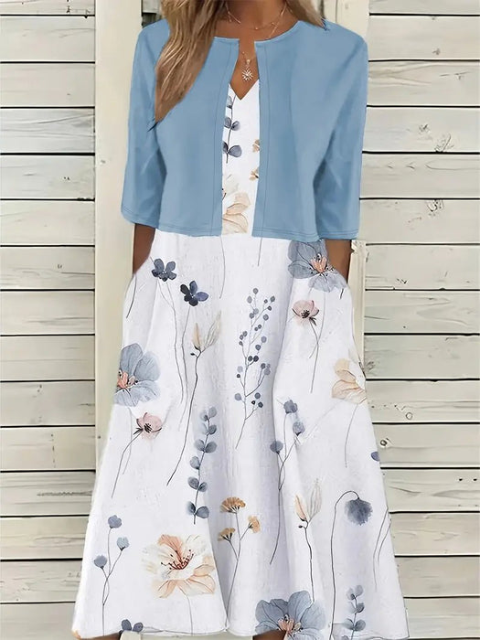 Women's Two - Piece Floral Dress Set – Crop Top & Round Neck Dress for Every Occasion - Monsta Online
