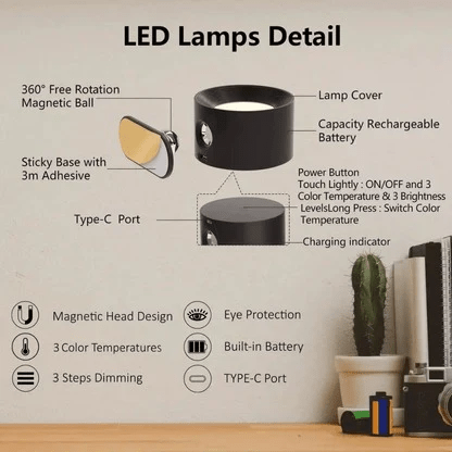 Rechargeable Wall Light – 360° Rotation, Touch Control & Wireless LED Lamp - Monsta Online