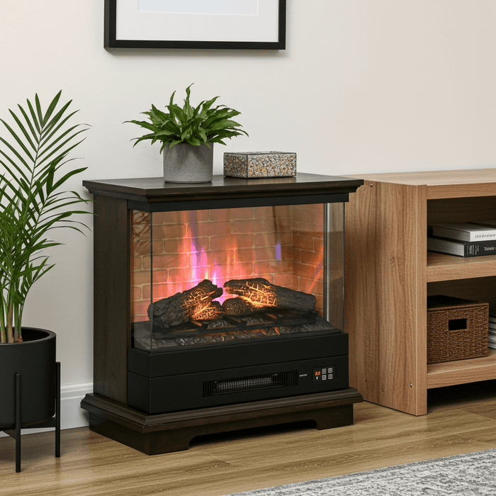 26 Inch Rustic Brown Freestanding Electric Fireplace with Remote - Monsta Online