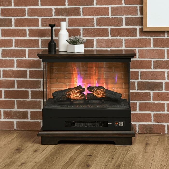 26 Inch Rustic Brown Freestanding Electric Fireplace with Remote - Monsta Online