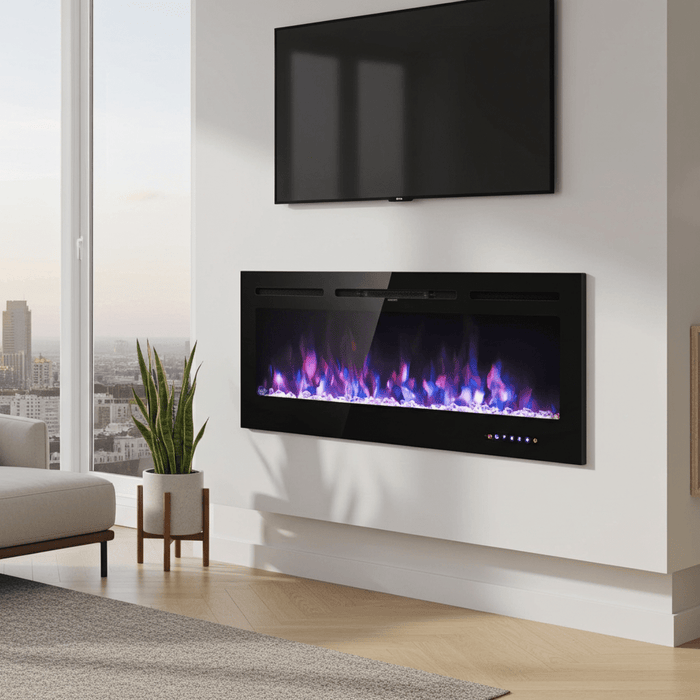 50 Inch Electric Fireplace Insert Wall Mounted with Adjustable Brightness and Remote - Monsta Online