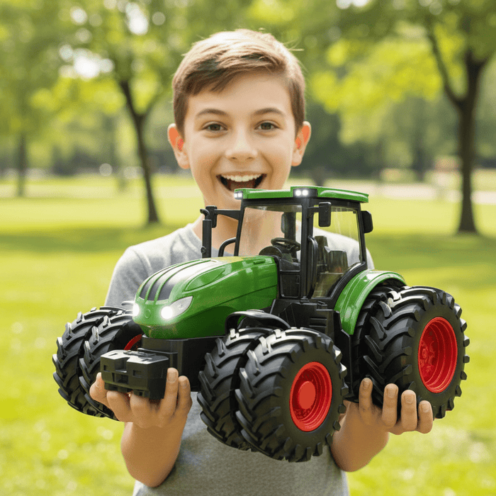 Premium 8 - Wheel RC Tractor Set with Trailer & Front Loader – Metal Head Farm Truck with Lights for Kids - Monsta Online