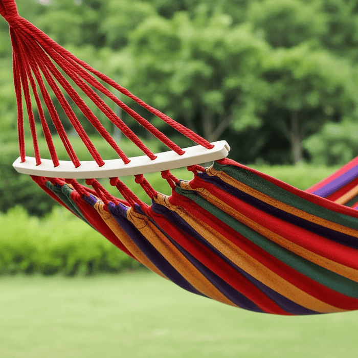 Luxury Canvas Double Hammock – Anti - Roll Design with Curved Wooden Spreader Bars & Carry Bag - Monsta Online