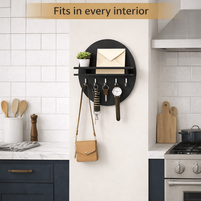 Round Wooden Key Holder – Eco - Friendly Wall Organizer with Hooks & Shelf for Entryway - Monsta Online