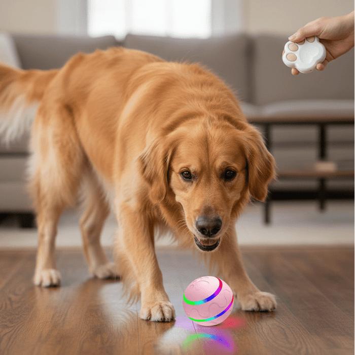 Interactive Dog & Cat Ball Toy – Remote Control, LED Lights, Auto - Rolling & Waterproof - Monsta Online