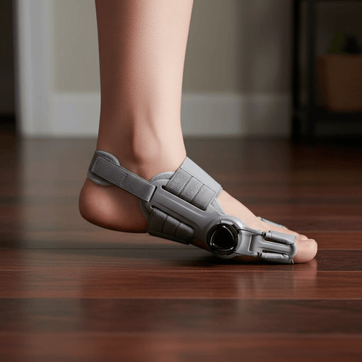 Gray sandal with unique design on a wooden floor