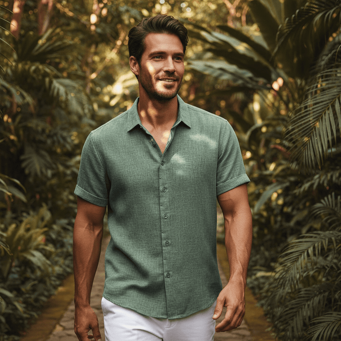 Lauro Linen Shirt – Men's Breathable Short Sleeve Summer Shirt - Monsta Online
