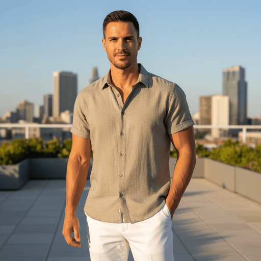 Lauro Linen Shirt – Men's Breathable Short Sleeve Summer Shirt - Monsta Online