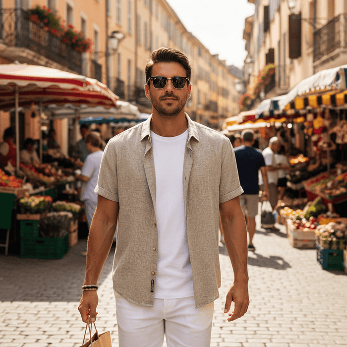 Lauro Linen Shirt – Men's Breathable Short Sleeve Summer Shirt - Monsta Online