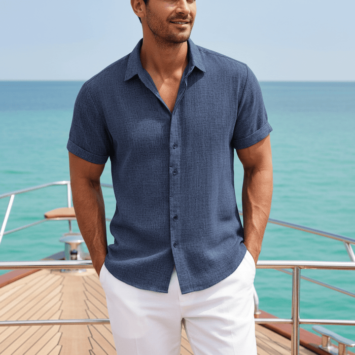 Lauro Linen Shirt – Men's Breathable Short Sleeve Summer Shirt - Monsta Online