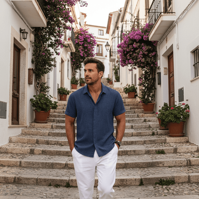 Lauro Linen Shirt – Men's Breathable Short Sleeve Summer Shirt - Monsta Online