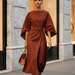 Jastin Lantern Sleeve Dress – Women's Elegant Belted Midi Dress - Monsta Online