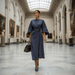 Jastin Lantern Sleeve Dress – Women's Elegant Belted Midi Dress - Monsta Online