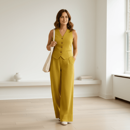 Yveline Linen Co - Ord Set – Women's Vest & Wide - Leg Trousers Two - Piece Set - Monsta Online