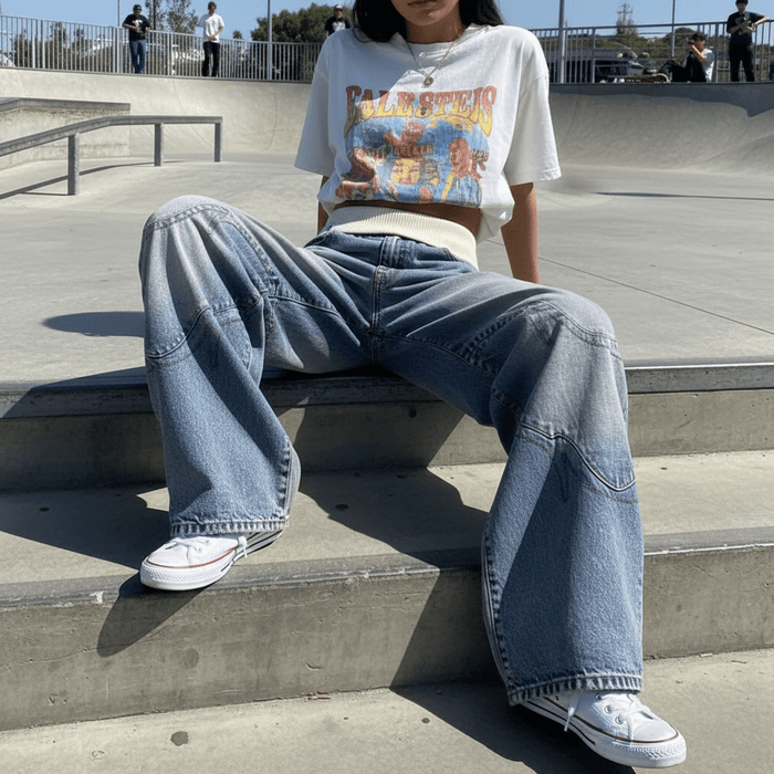 Y2K Baggy Wide - Leg Jeans – Women's Vintage Wash Streetwear Denim Jeans - Monsta Online