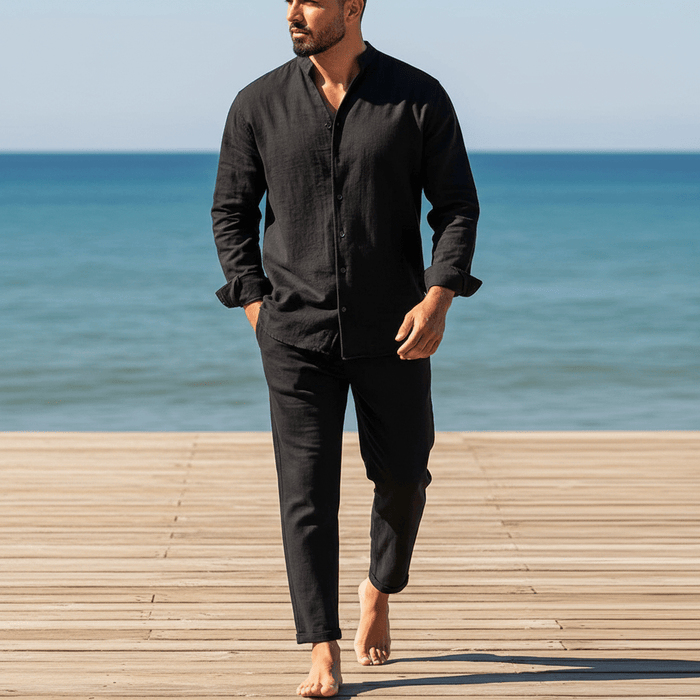 Zaine Cotton Two - Piece Set – Men's Relaxed Shirt & Trousers Summer Co - Ord Set - Monsta Online