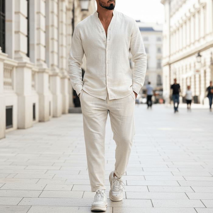 Zaine Cotton Two - Piece Set – Men's Relaxed Shirt & Trousers Summer Co - Ord Set - Monsta Online