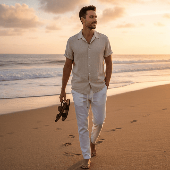 Amalfi Linen Set – Men's 100% Linen Shirt & Drawstring Pants Co - Ord Set - Monsta Online
