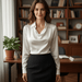Rosita Satin Blouse – Women's Draped Neck Long Sleeve Silky Blouse - Monsta Online