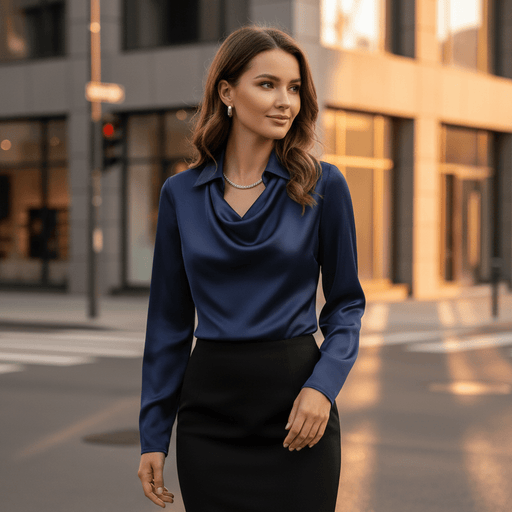 Rosita Satin Blouse – Women's Draped Neck Long Sleeve Silky Blouse - Monsta Online