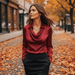 Rosita Satin Blouse – Women's Draped Neck Long Sleeve Silky Blouse - Monsta Online