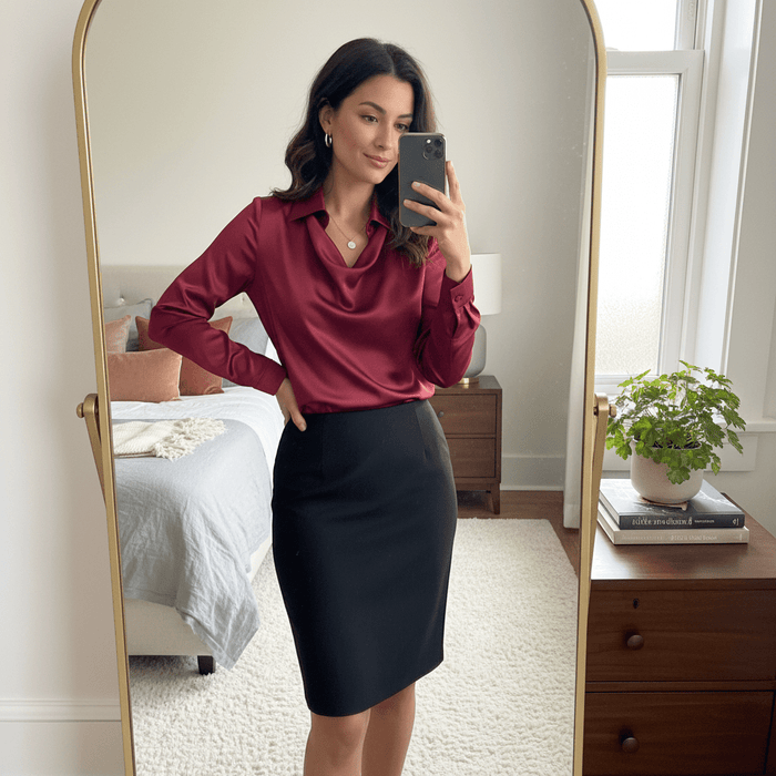 Rosita Satin Blouse – Women's Draped Neck Long Sleeve Silky Blouse - Monsta Online