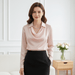 Rosita Satin Blouse – Women's Draped Neck Long Sleeve Silky Blouse - Monsta Online