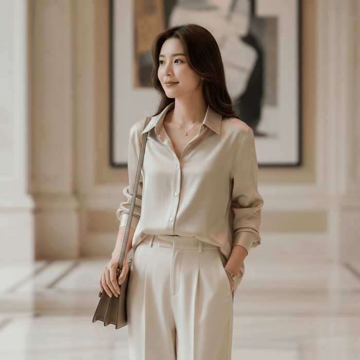 Laura Silk - Blend Shirt – Women's Luxurious Long Sleeve Silky Blouse - Monsta Online