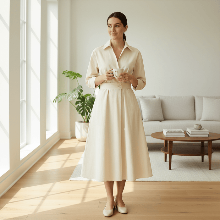 Jevonna Cotton Shirt Dress – Women's Tailored Button - Front Shirt Dress - Monsta Online