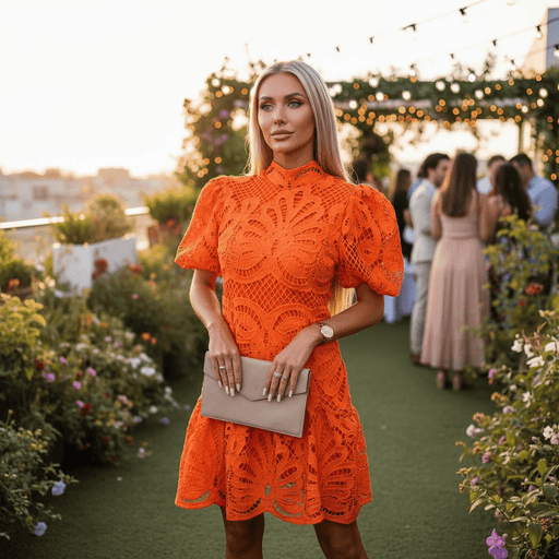 Delaila Lace Midi Dress – Women's Elegant Puff Sleeve Lace Evening Dress - Monsta Online