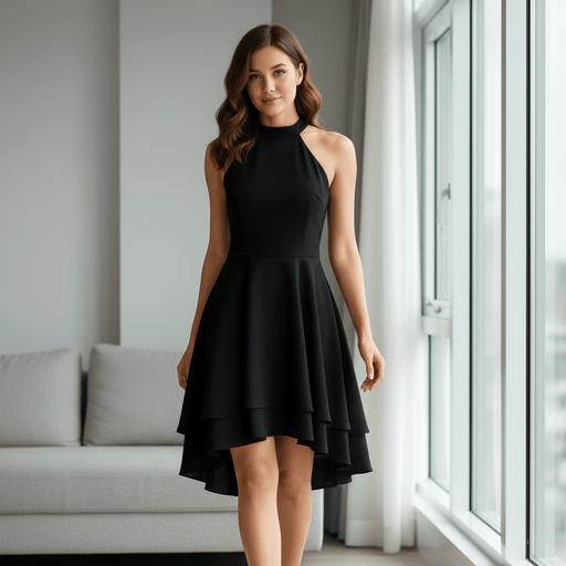 Zyelina Halter - Neck Dress – Women's Sleeveless High - Low Layered Skirt Dress - Monsta Online