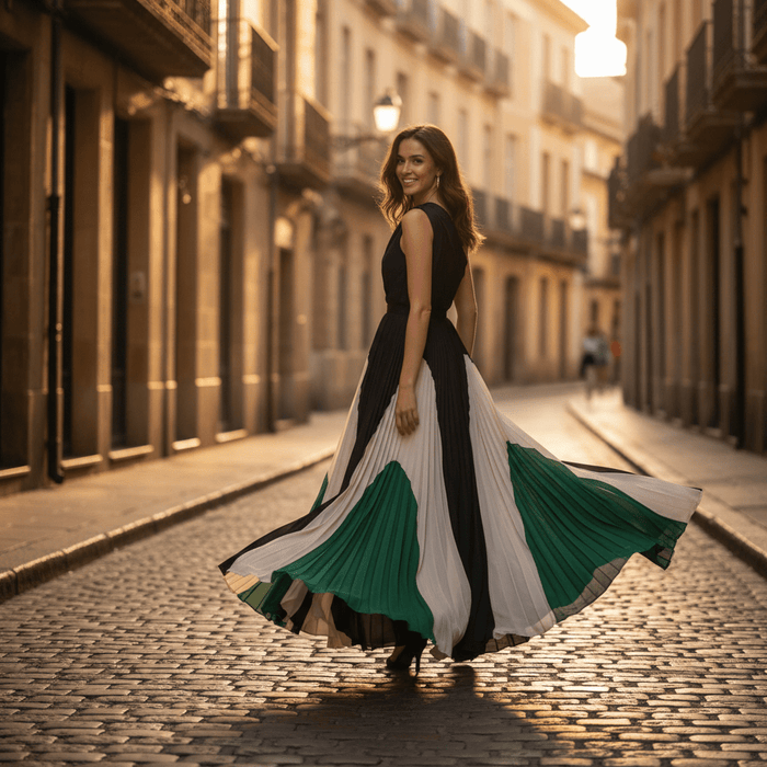 Wexley One - Shoulder Maxi Dress – Women's Asymmetric Pleated Colour - Block Dress - Monsta Online