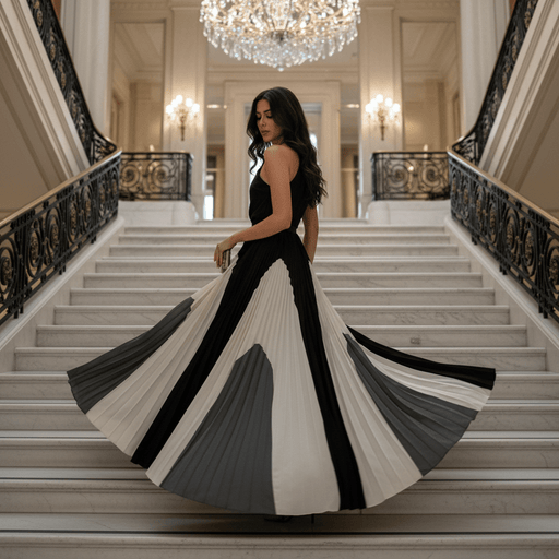 Wexley One - Shoulder Maxi Dress – Women's Asymmetric Pleated Colour - Block Dress - Monsta Online